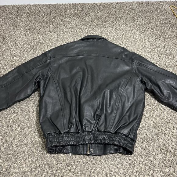 Netjets Leather Jacket Mens L Black Full Zip Bomber Aviator Flight Travel Coat - Picture 3 of 7